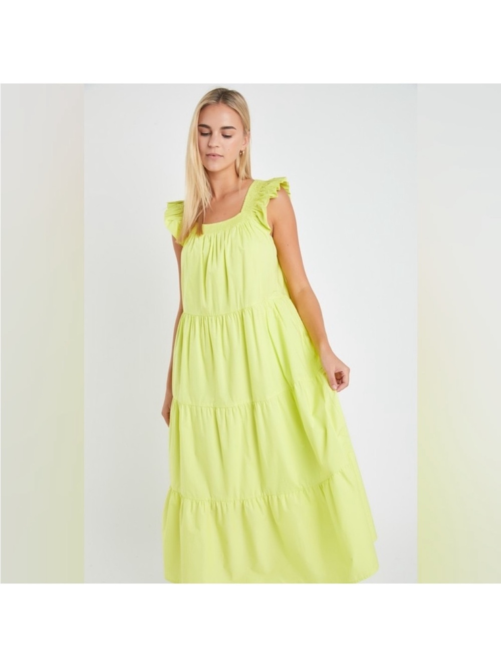NWT English Factory Lime Tiered Maxi Dress with Ruffle Straps Sz XS